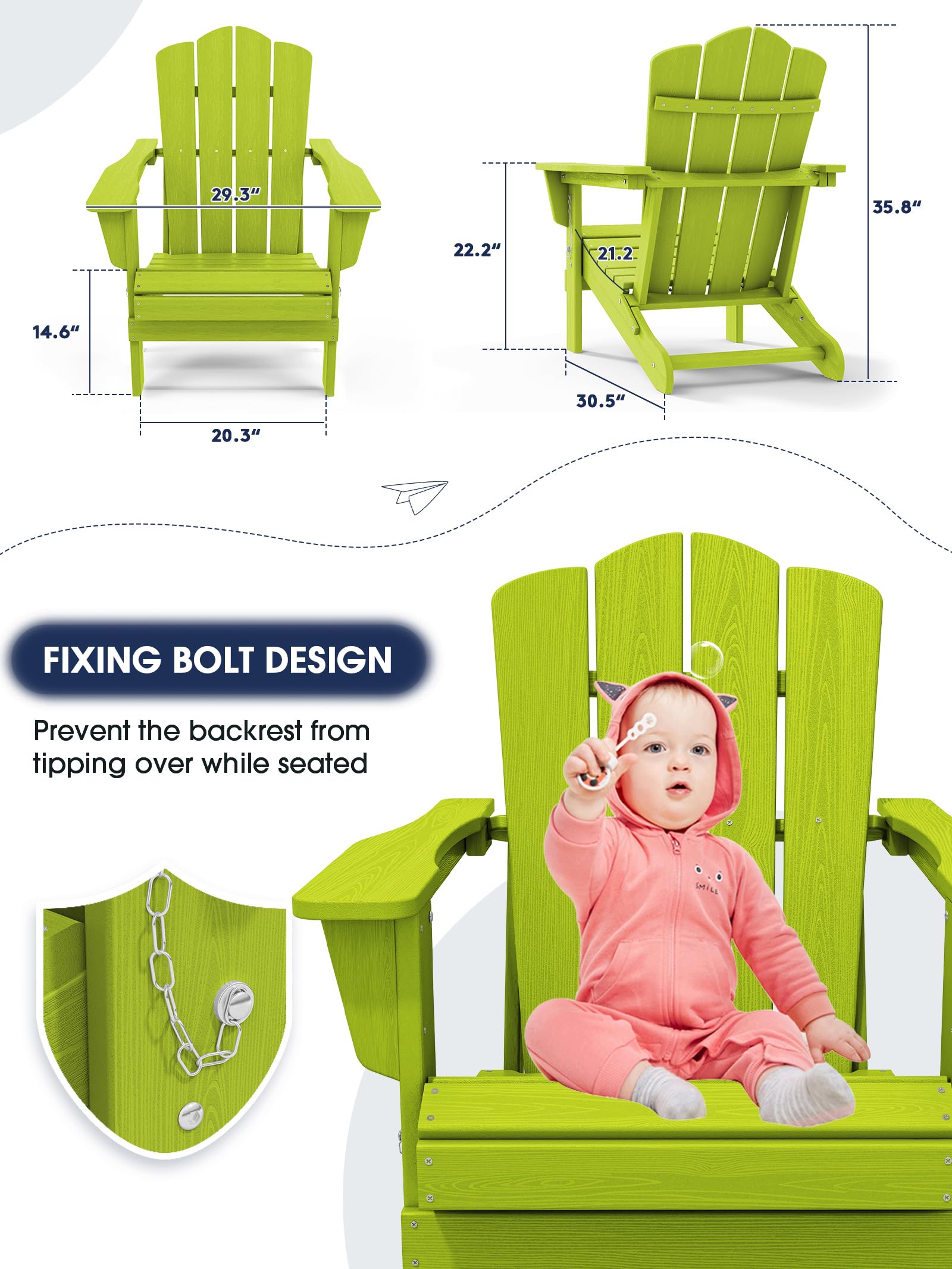 Kingyes Folding Adirondack Chair Set Of 8, Hdpe All-Weather Folding Adirondack Chair -Apple